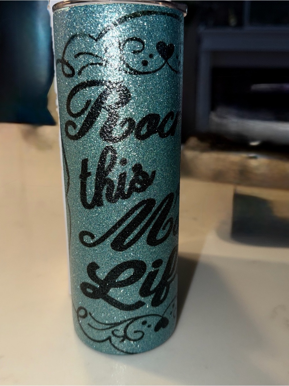 Rocking this MOM LIFE Glitter Teal Insulated Tumbler